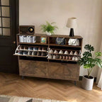 Meuble à chaussures, organisateur de chaussures de style ferme avec 4 tiroirs basculants et rangement ouvert, étagère à chaussures étroite et autonome pour entrée, couloir