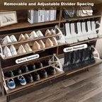 Meuble à chaussures, organisateur de chaussures de style ferme avec 4 tiroirs basculants et rangement ouvert, étagère à chaussures étroite et autonome pour entrée, couloir