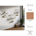Étagères murales hexagonales modernes pour la décoration intérieure - Rangement en bois avec cadre en métal pour l'affichage de bureau - Ensemble de 3, 22, 21, 19