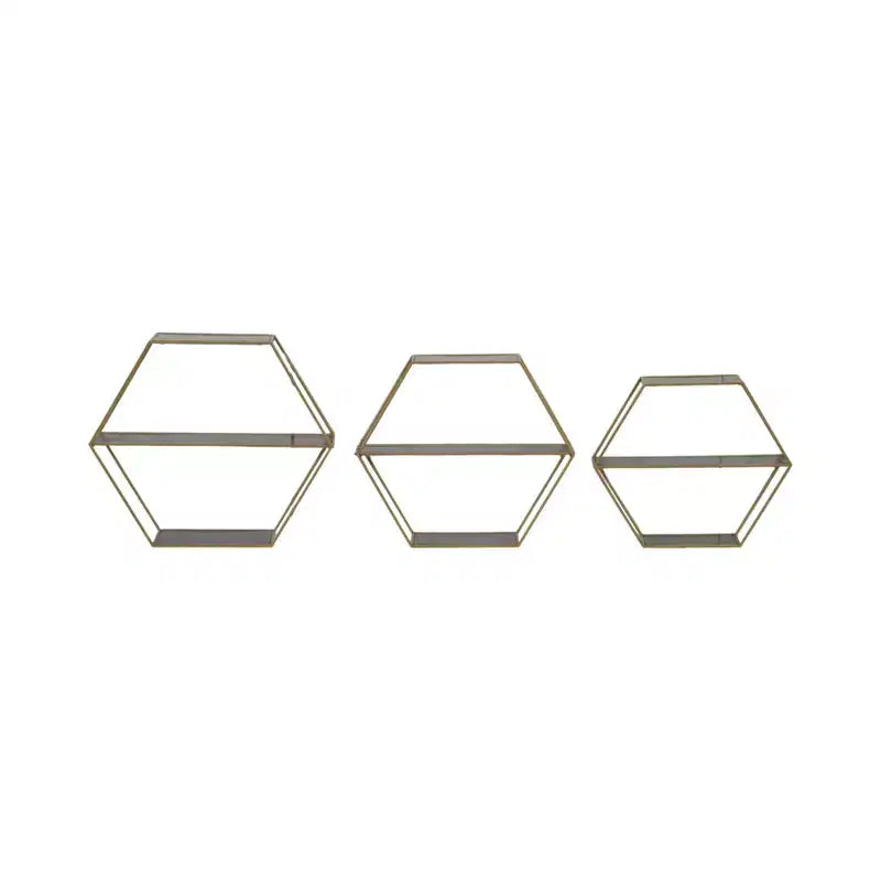 Étagères murales hexagonales modernes pour la décoration intérieure - Rangement en bois avec cadre en métal pour l'affichage de bureau - Ensemble de 3, 22, 21, 19