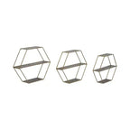 Étagères murales hexagonales modernes pour la décoration intérieure - Rangement en bois avec cadre en métal pour l'affichage de bureau - Ensemble de 3, 22, 21, 19