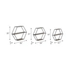 Étagères murales hexagonales modernes pour la décoration intérieure - Rangement en bois avec cadre en métal pour l'affichage de bureau - Ensemble de 3, 22, 21, 19