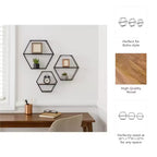 Étagères murales hexagonales modernes pour la décoration intérieure - Rangement en bois avec cadre en métal pour l'affichage de bureau - Ensemble de 3, 22, 21, 19