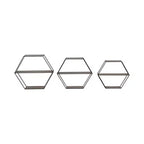 Étagères murales hexagonales modernes pour la décoration intérieure - Rangement en bois avec cadre en métal pour l'affichage de bureau - Ensemble de 3, 22, 21, 19