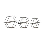 Étagères murales hexagonales modernes pour la décoration intérieure - Rangement en bois avec cadre en métal pour l'affichage de bureau - Ensemble de 3, 22, 21, 19