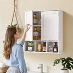 Meuble haut de salle de bain, 2 portes et étagère réglable, armoire à pharmacie murale à fixer au-dessus des toilettes, blanc