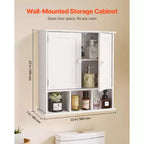 Meuble haut de salle de bain, 2 portes et étagère réglable, armoire à pharmacie murale à fixer au-dessus des toilettes, blanc