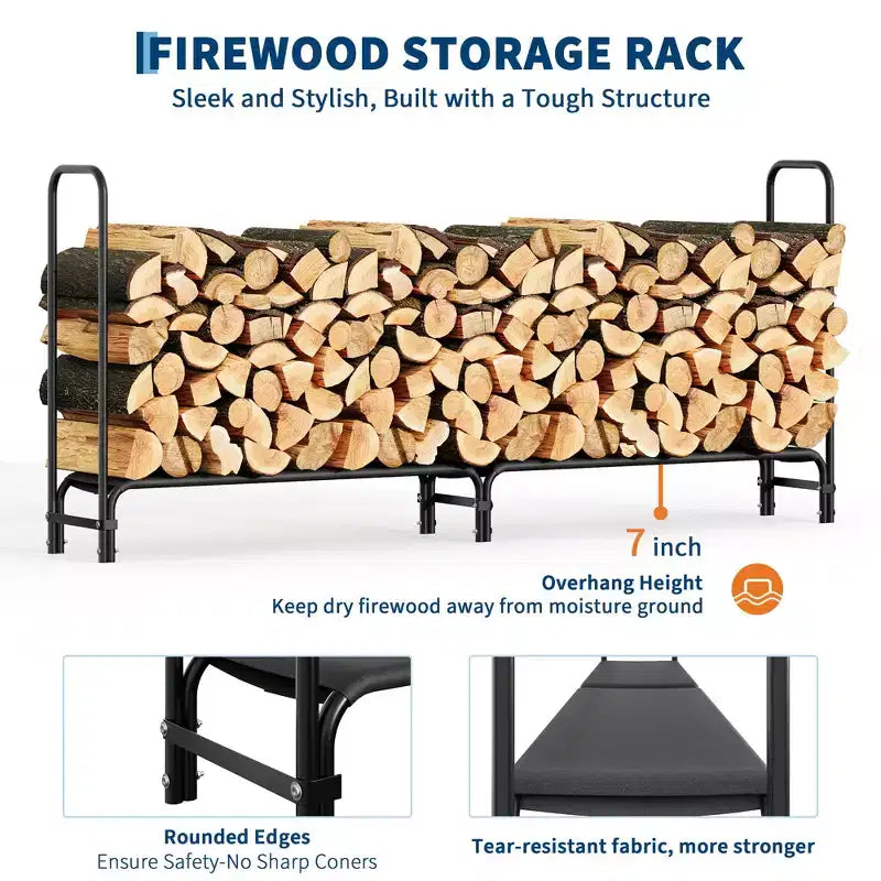 Casier à bois robuste noir pour l'intérieur et l'extérieur