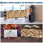 Casier à bois robuste noir pour l'intérieur et l'extérieur