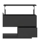 Table basse relevable LED laquée avec station de recharge, 2 tiroirs de rangement et étagère ouverte pour salon, design moderne