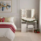 Homy Casa Vanity Table with Lighted Mirror and Stool, Small Space, Holiday Gift, White