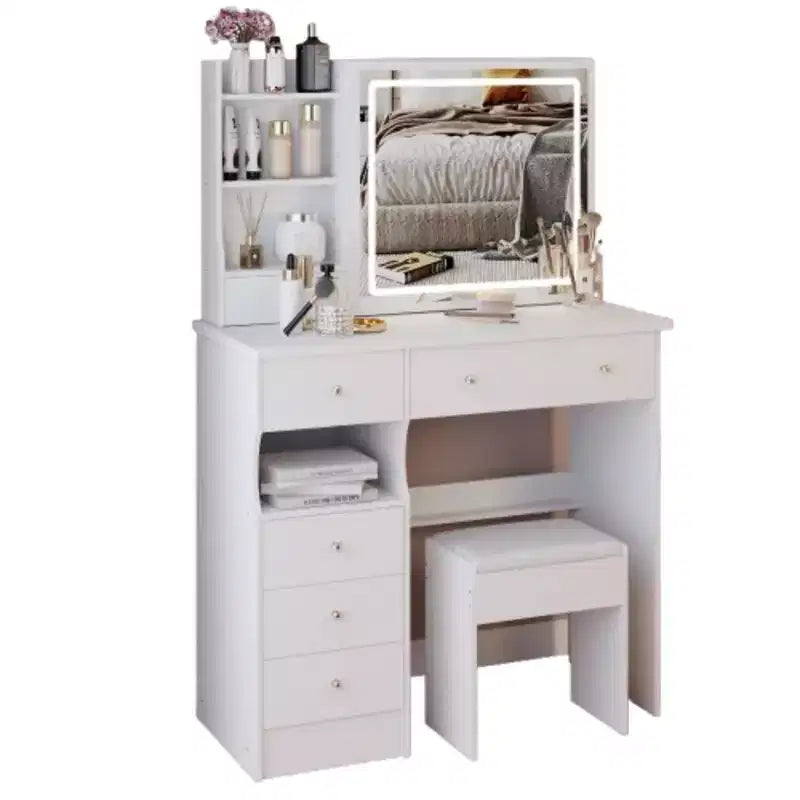 Coiffeuse avec miroir lumineux et tabouret, petite taille, cadeau de Noël, blanc