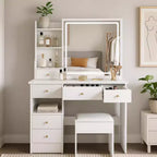 Coiffeuse avec miroir lumineux et tabouret, petite taille, cadeau de Noël, blanc