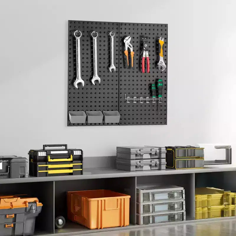 Panneaux de Pegboard Métal, 24 x 12 Pegboard, 2 Panneaux, Organisateur Mural Robuste en Acier, Noir