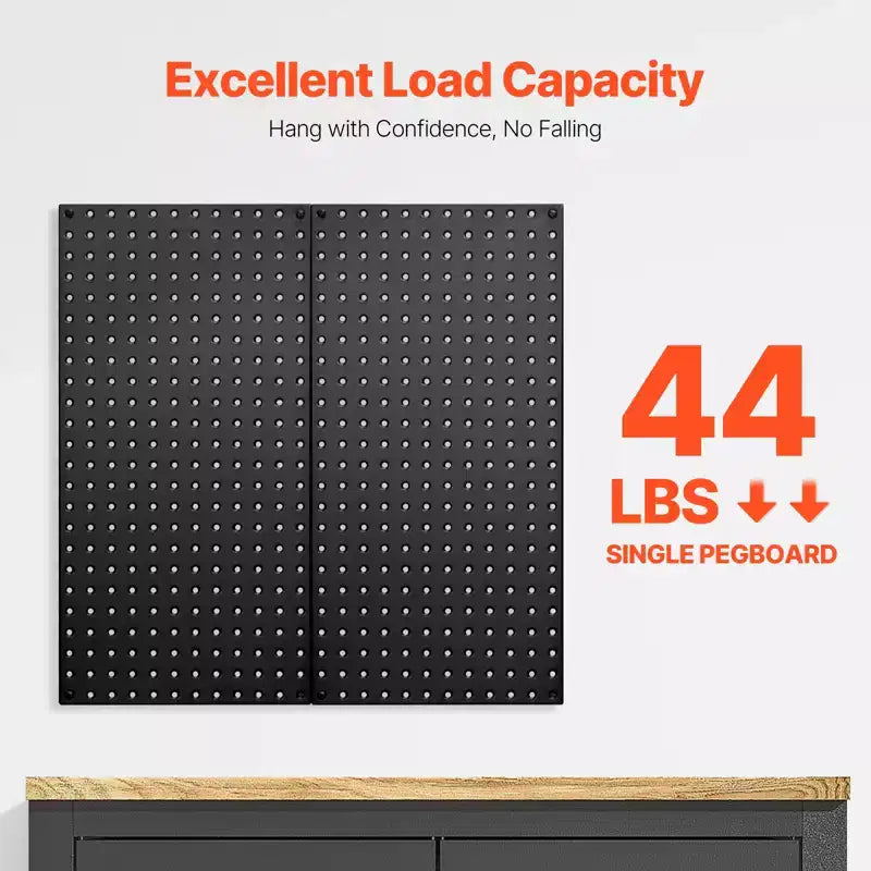 Panneaux de Pegboard Métal, 24 x 12 Pegboard, 2 Panneaux, Organisateur Mural Robuste en Acier, Noir