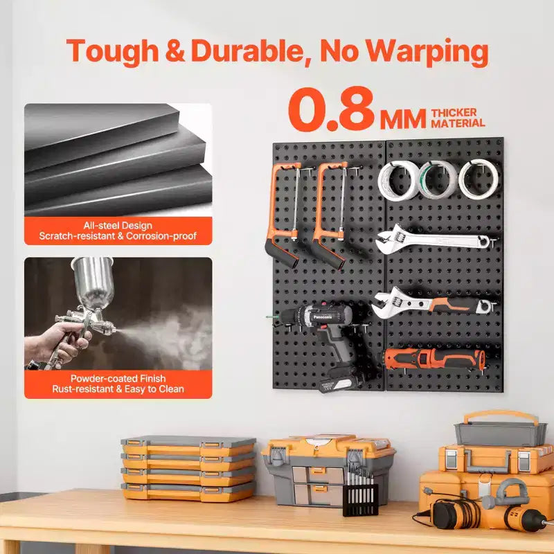 Panneaux de Pegboard Métal, 24 x 12 Pegboard, 2 Panneaux, Organisateur Mural Robuste en Acier, Noir