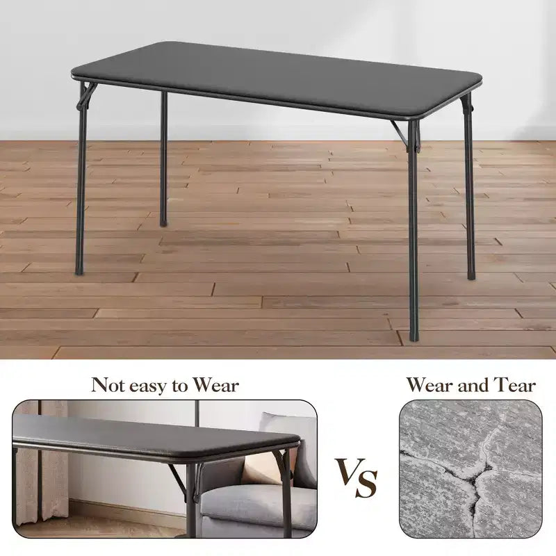 Table pliante 47", table de jeu portable robuste avec plateau en cuir PU et pieds en métal, aucun assemblage requis, utilisation intérieure et extérieure, table uniquement