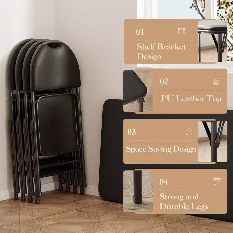 Table pliante 47", table de jeu portable robuste avec plateau en cuir PU et pieds en métal, aucun assemblage requis, utilisation intérieure et extérieure, table uniquement