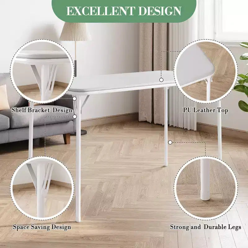 Table pliante 47", table de jeu portable robuste avec plateau en cuir PU et pieds en métal, aucun assemblage requis, utilisation intérieure et extérieure, table uniquement