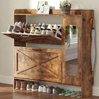 Zevemomo 40.51 Shoe Storage Cabinet with 2 Flip Drawers & Side Cabinet, Shoe Rack Organizer with Mirror and Adjustable Shelves, Dark Brown