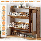 40.51 Armoire à chaussures avec 2 tiroirs basculants et placard latéral, étagère à chaussures organisatrice avec miroir et étagères réglables, marron foncé