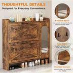 40.51 Armoire à chaussures avec 2 tiroirs basculants et placard latéral, étagère à chaussures organisatrice avec miroir et étagères réglables, marron foncé