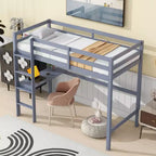 Bellemave Twin Loft Bed with Desk,Loft Bed for Kids, Boys, Girls,Wooden Loft Bed Frame,Built in Desk and Ladder, GrayRubber Wood