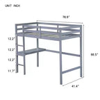 Lit superposé mezzanine avec bureau, lit mezzanine pour enfants, garçons, filles, cadre de lit mezzanine en bois, bureau et échelle intégrés, bois de caoutchouc gris