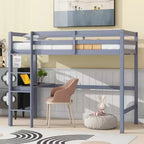 Lit superposé mezzanine avec bureau, lit mezzanine pour enfants, garçons, filles, cadre de lit mezzanine en bois, bureau et échelle intégrés, bois de caoutchouc gris