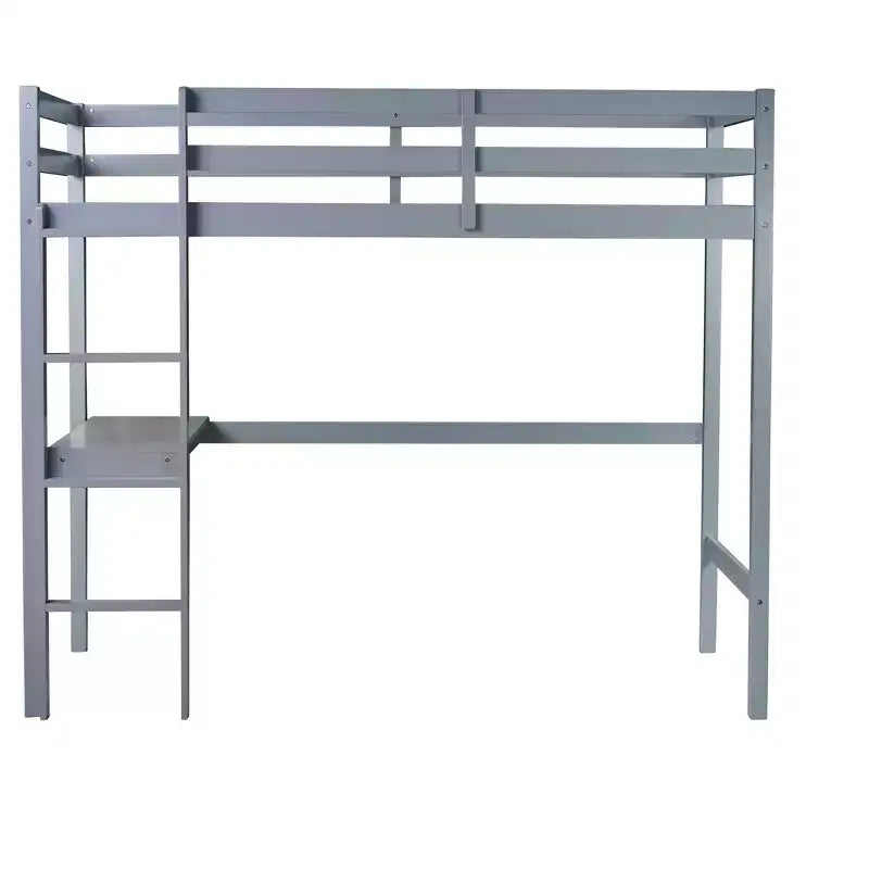 Lit superposé mezzanine avec bureau, lit mezzanine pour enfants, garçons, filles, cadre de lit mezzanine en bois, bureau et échelle intégrés, bois de caoutchouc gris