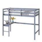 Lit superposé mezzanine avec bureau, lit mezzanine pour enfants, garçons, filles, cadre de lit mezzanine en bois, bureau et échelle intégrés, bois de caoutchouc gris