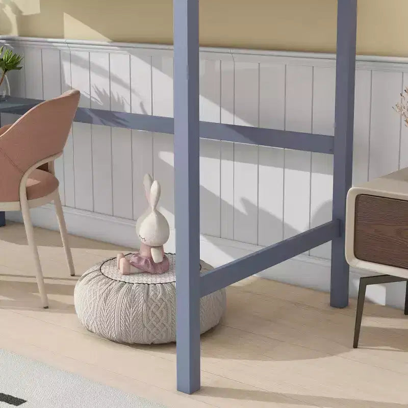 Lit superposé mezzanine avec bureau, lit mezzanine pour enfants, garçons, filles, cadre de lit mezzanine en bois, bureau et échelle intégrés, bois de caoutchouc gris