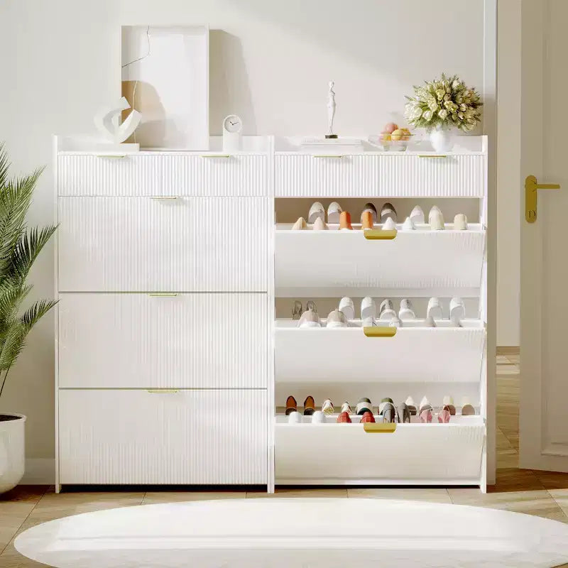 Meuble à chaussures fin avec 3 tiroirs basculants et 2 petits tiroirs, organisateur de rangement de chaussures dissimulé autoportant pour entrée, couloir, salon