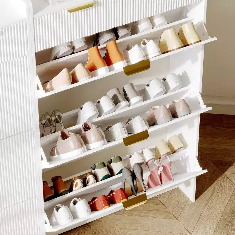 Meuble à chaussures fin avec 3 tiroirs basculants et 2 petits tiroirs, organisateur de rangement de chaussures dissimulé autoportant pour entrée, couloir, salon