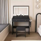 Okak Modern Vanity Table with Large Mirror & Lights,Storage Dressing Desk with Drawers & Small Stool,Makeup Table Set for Bedrooms