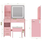 Coiffeuse avec miroir et lumières, coiffeuse à 3 éclairages réglables avec 3 étagères de rangement, 5 grands tiroirs et prise de courant