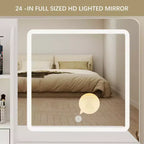 Coiffeuse avec miroir et lumières, coiffeuse à 3 éclairages réglables avec 3 étagères de rangement, 5 grands tiroirs et prise de courant