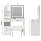 Coiffeuse avec miroir et lumières, coiffeuse à 3 éclairages réglables avec 3 étagères de rangement, 5 grands tiroirs et prise de courant