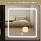 Coiffeuse avec miroir et lumières, coiffeuse à 3 éclairages réglables avec 3 étagères de rangement, 5 grands tiroirs et prise de courant