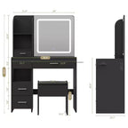 Coiffeuse avec miroir et lumières, coiffeuse à 3 éclairages réglables avec 3 étagères de rangement, 5 grands tiroirs et prise de courant