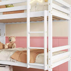 Lit superposé jumeau sur jumeau avec étagères de rangement, lits superposés 2-en-1 en bois de caoutchouc pour enfants avec garde-corps de sécurité et échelle, lit jumeau pour chambre à coucher