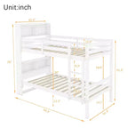 Lit superposé jumeau sur jumeau avec étagères de rangement, lits superposés 2-en-1 en bois de caoutchouc pour enfants avec garde-corps de sécurité et échelle, lit jumeau pour chambre à coucher