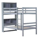 Lit superposé jumeau sur jumeau avec étagères de rangement, lits superposés 2-en-1 en bois de caoutchouc pour enfants avec garde-corps de sécurité et échelle, lit jumeau pour chambre à coucher