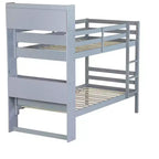 Lit superposé jumeau sur jumeau avec étagères de rangement, lits superposés 2-en-1 en bois de caoutchouc pour enfants avec garde-corps de sécurité et échelle, lit jumeau pour chambre à coucher