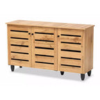 Gisela Wood 3 Door Cabinet Oak Brown/Black - Baxton Studio: Nautical Style, 6 Fixed Shelves, Wood Frame