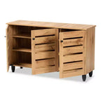Meuble à 3 portes en bois Chêne marron/noir - : Style nautique, 6 étagères fixes, Structure en bois