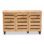Meuble à 3 portes en bois Chêne marron/noir - : Style nautique, 6 étagères fixes, Structure en bois