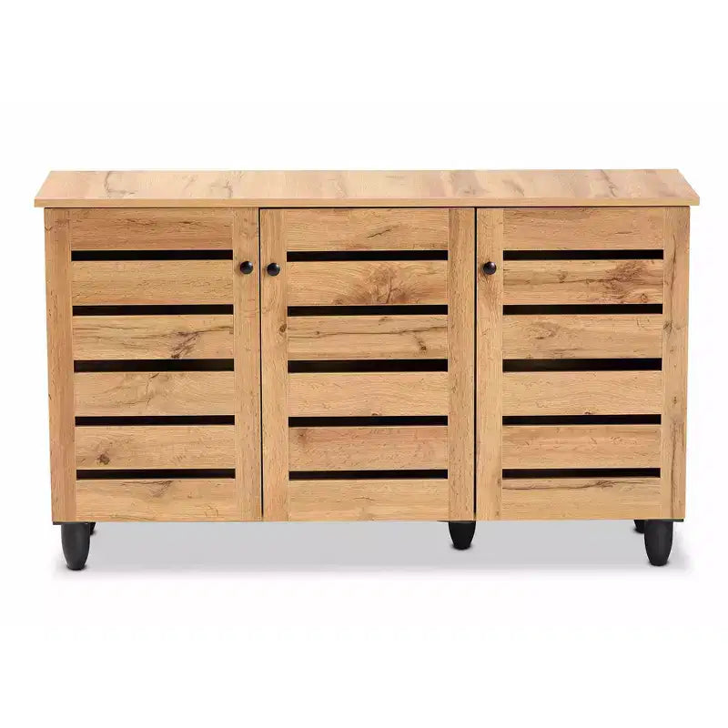 Meuble à 3 portes en bois Chêne marron/noir - : Style nautique, 6 étagères fixes, Structure en bois
