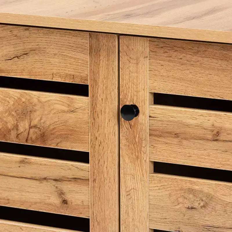 Meuble à 3 portes en bois Chêne marron/noir - : Style nautique, 6 étagères fixes, Structure en bois