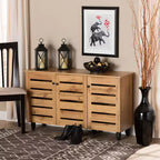 Meuble à 3 portes en bois Chêne marron/noir - : Style nautique, 6 étagères fixes, Structure en bois